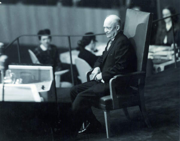 Eisenhower heartened by the ovation accorded to him, lasting a full ten minutes.  (Photo: United Nations/New York)