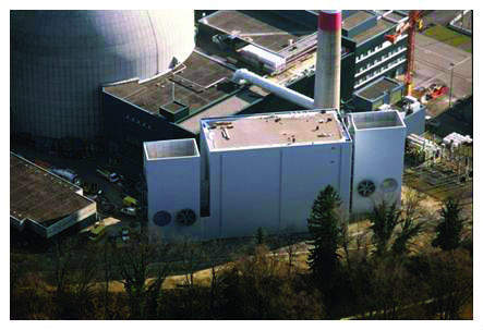 Wet spent-fuel storage with two dry-air cooling towers at Goesgen