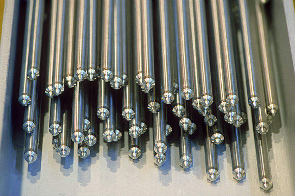 Nuclear fuel rods pictured at AREVA's FBFC workshop, Romans, France  (Photo: Copyright, AREVA, Alex Bianchi)