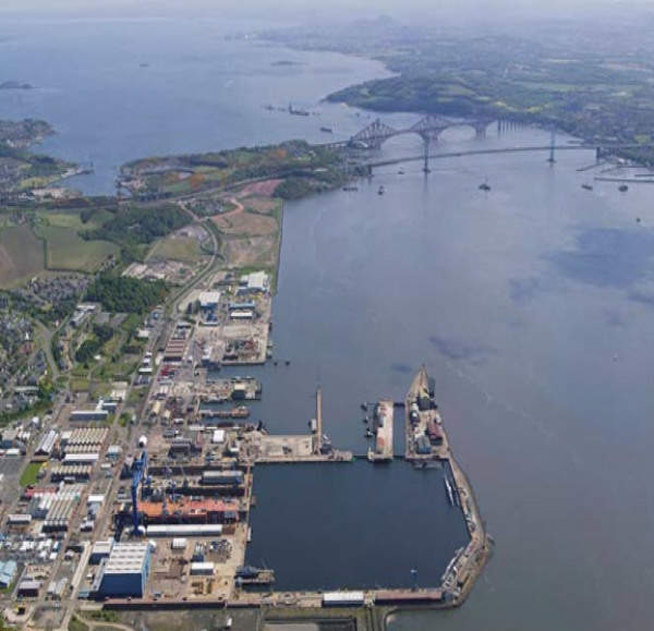 Aerial Photograph of Rosyth Dockyard with Forth Bridge