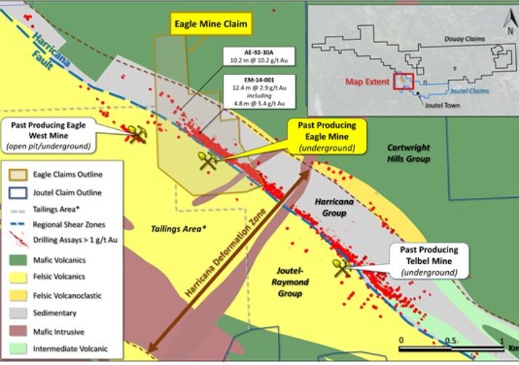 Maple Gold signs option agreement to acquire the past-producing Eagle Mine property at the Joutel Gold Project